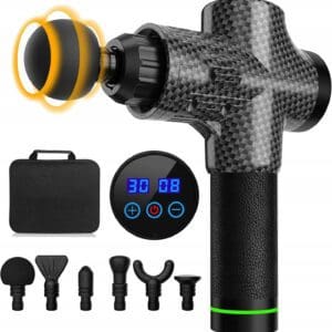 PISTOLET DO MASAŻU MASAŻER DO CIAŁA MASSAGE GUN PRO - KARBON - MOC 100W