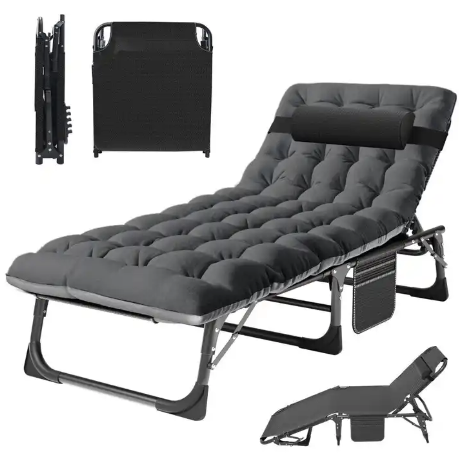 Łóżko Przenośne, Rozkładane, Polowe, kanadyjka z Materacem - Czarne