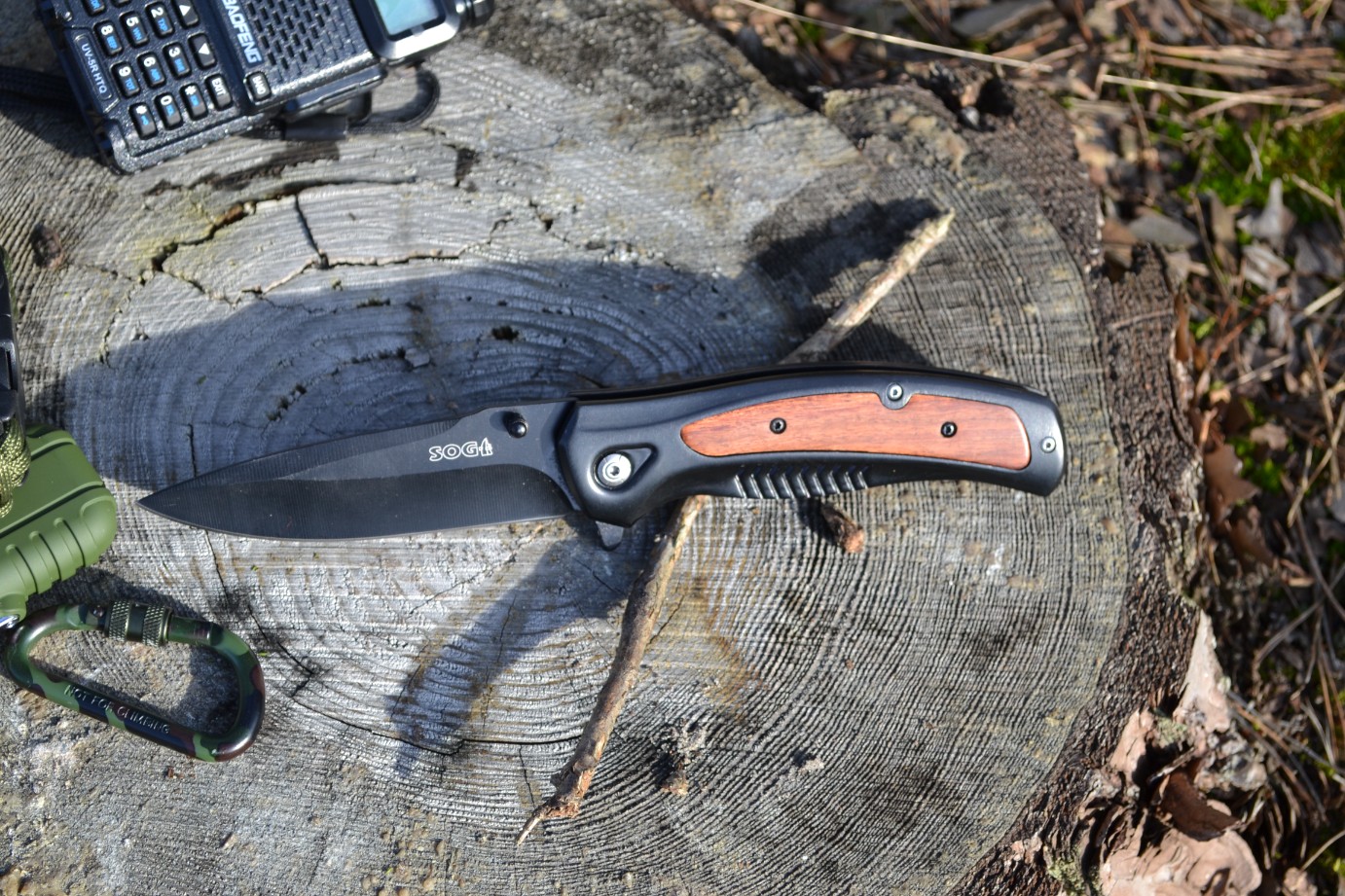 Nóż taktyczny drewniany, stalowe ostrze survival, scyzoryk - obrazek 7