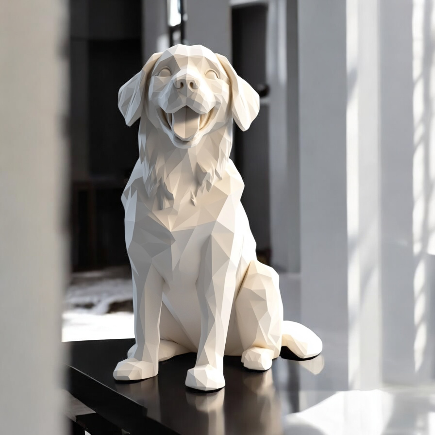 Figurka Psa Low-Poly – Nowoczesna Dekoracja do Domu Styl Geometryczny - 20 cm - obrazek 3