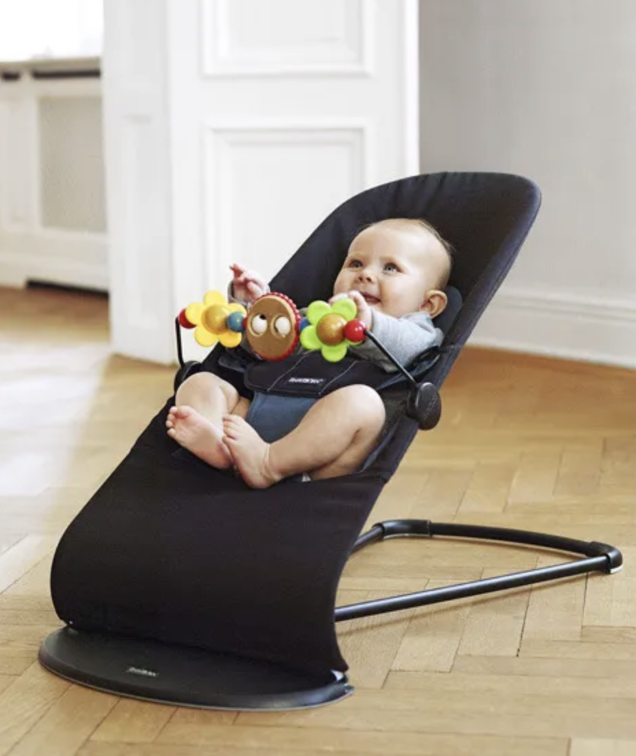 Leżaczek bujaczek dla niemowląt składany + Zabawka - czarny - obrazek 6