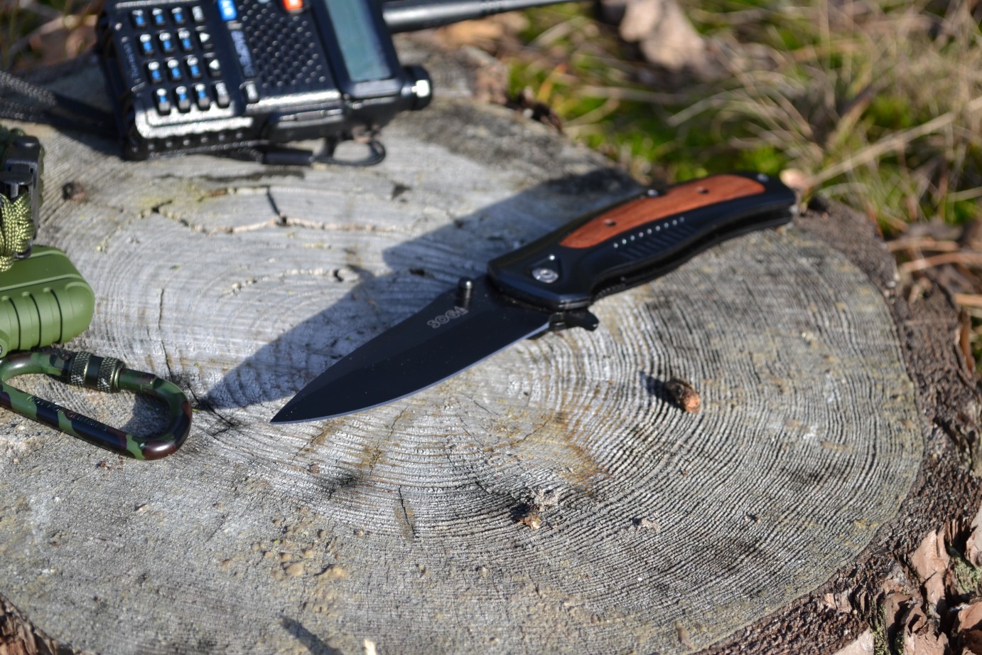 Nóż taktyczny drewniany, stalowe ostrze survival, scyzoryk - obrazek 8