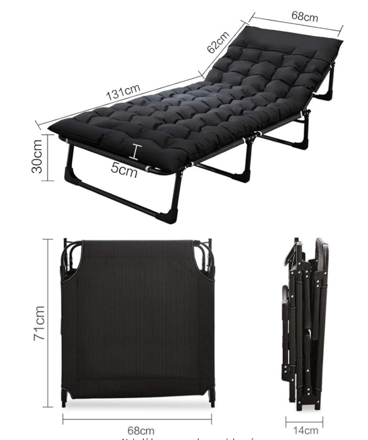 Łóżko Przenośne, Rozkładane, Polowe, kanadyjka z Materacem - Czarne - obrazek 8