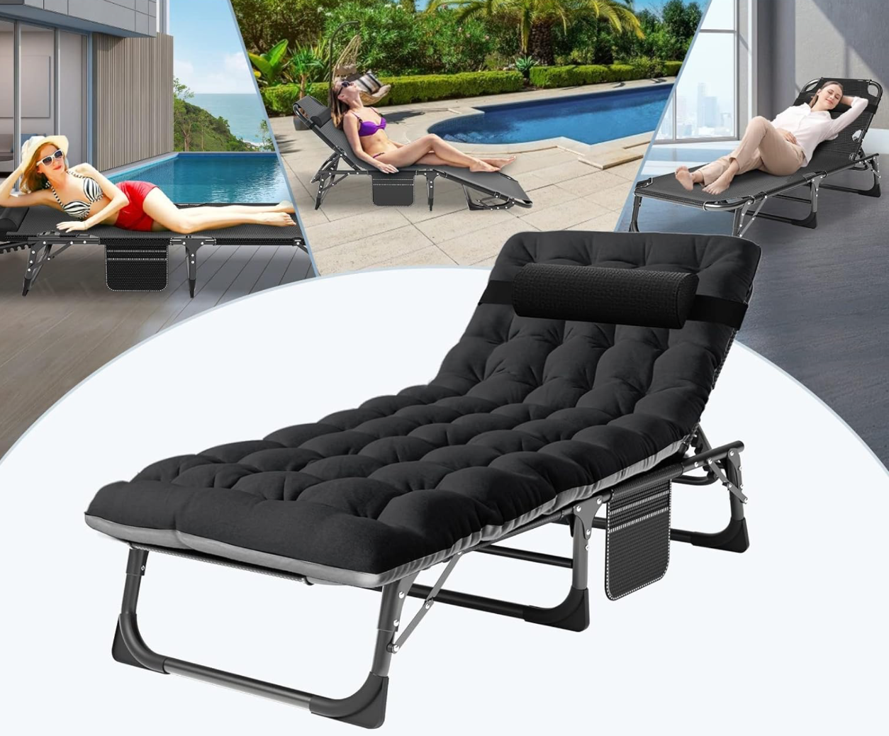 Łóżko Przenośne, Rozkładane, Polowe, kanadyjka z Materacem - Czarne - obrazek 3