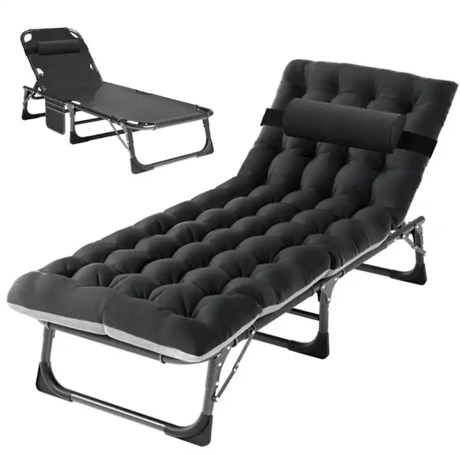 Łóżko Przenośne, Rozkładane, Polowe, kanadyjka z Materacem - Czarne - obrazek 5