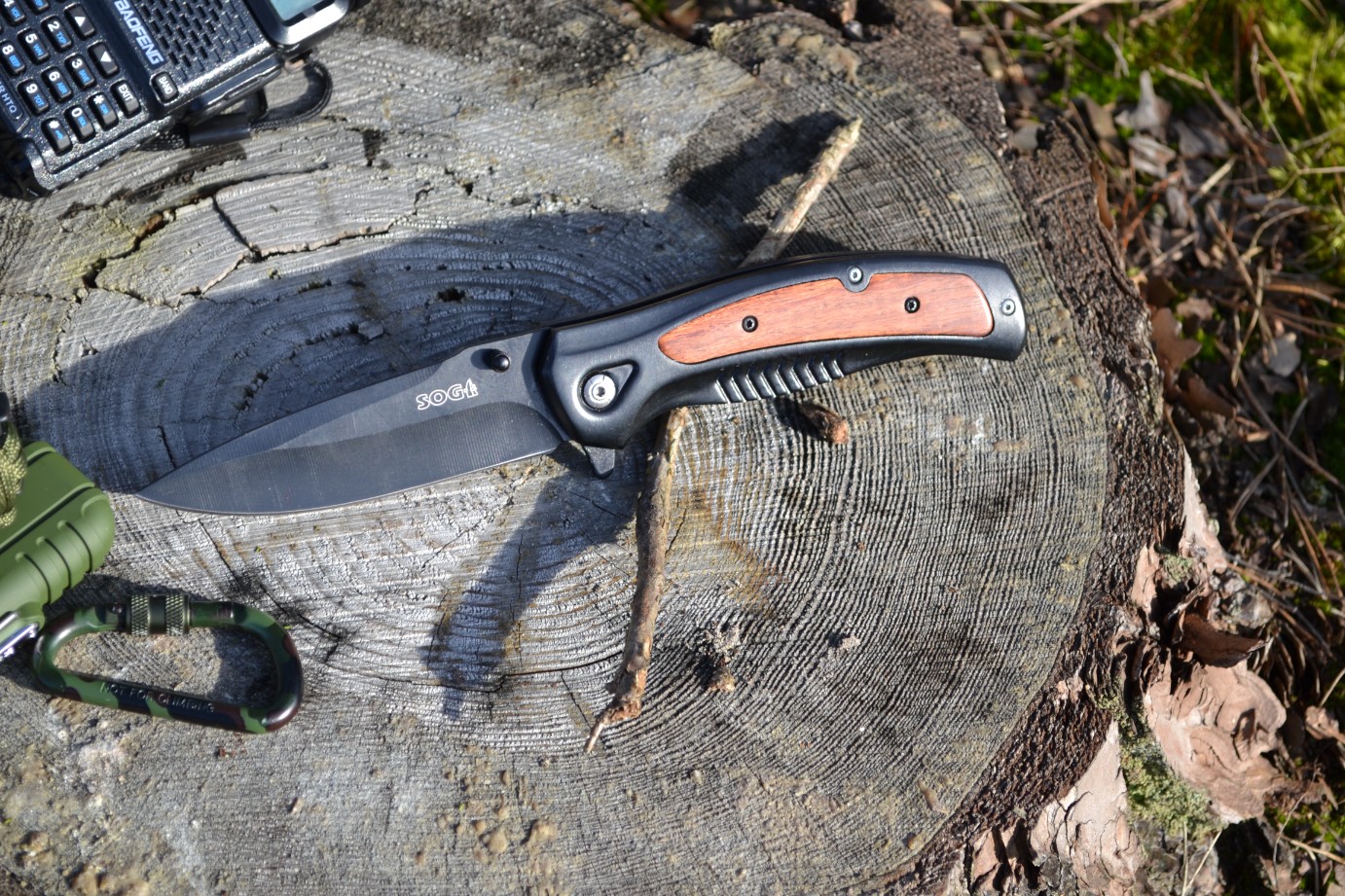 Nóż taktyczny drewniany, stalowe ostrze survival, scyzoryk - obrazek 4