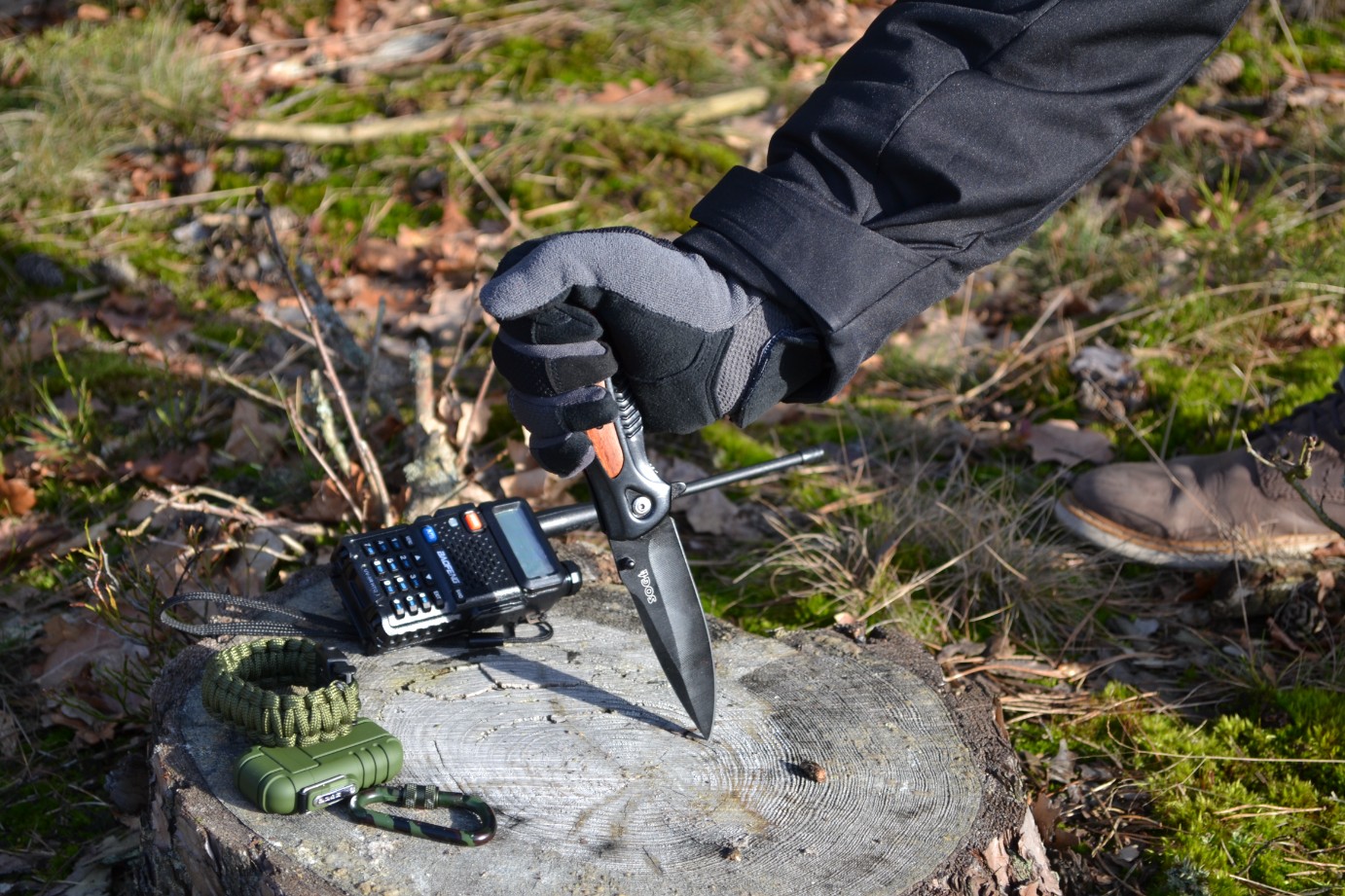 Nóż taktyczny drewniany, stalowe ostrze survival, scyzoryk - obrazek 11