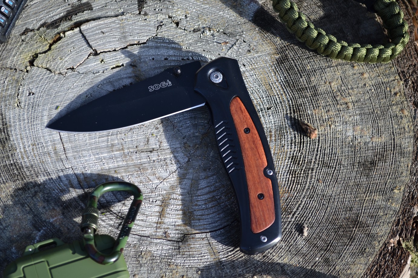 Nóż taktyczny drewniany, stalowe ostrze survival, scyzoryk - obrazek 12