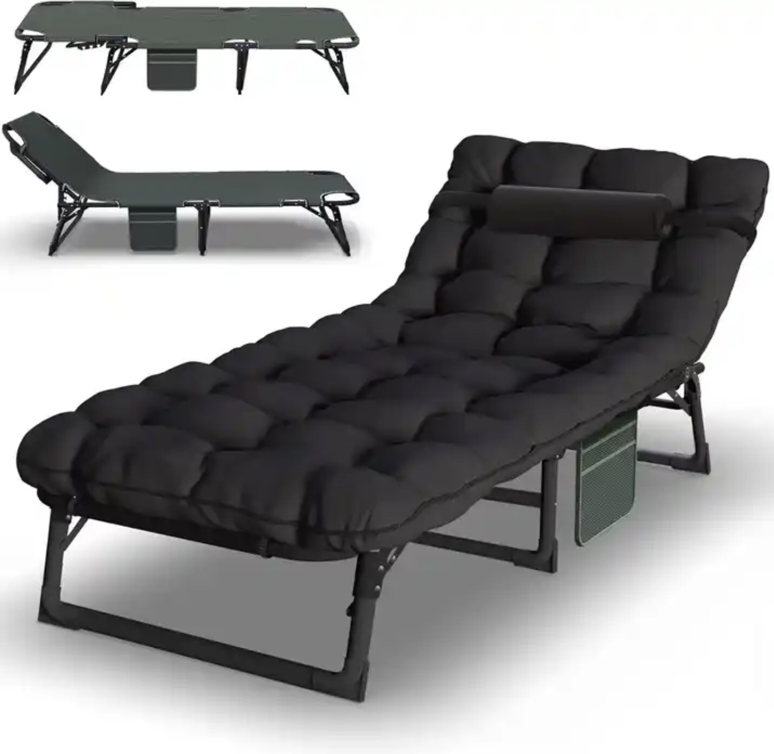 Łóżko Przenośne, Rozkładane, Polowe, kanadyjka z Materacem - Czarne - obrazek 4