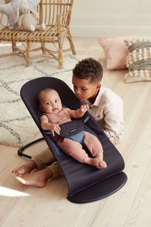Leżaczek bujaczek dla niemowląt składany + Zabawka - czarny - obrazek 8