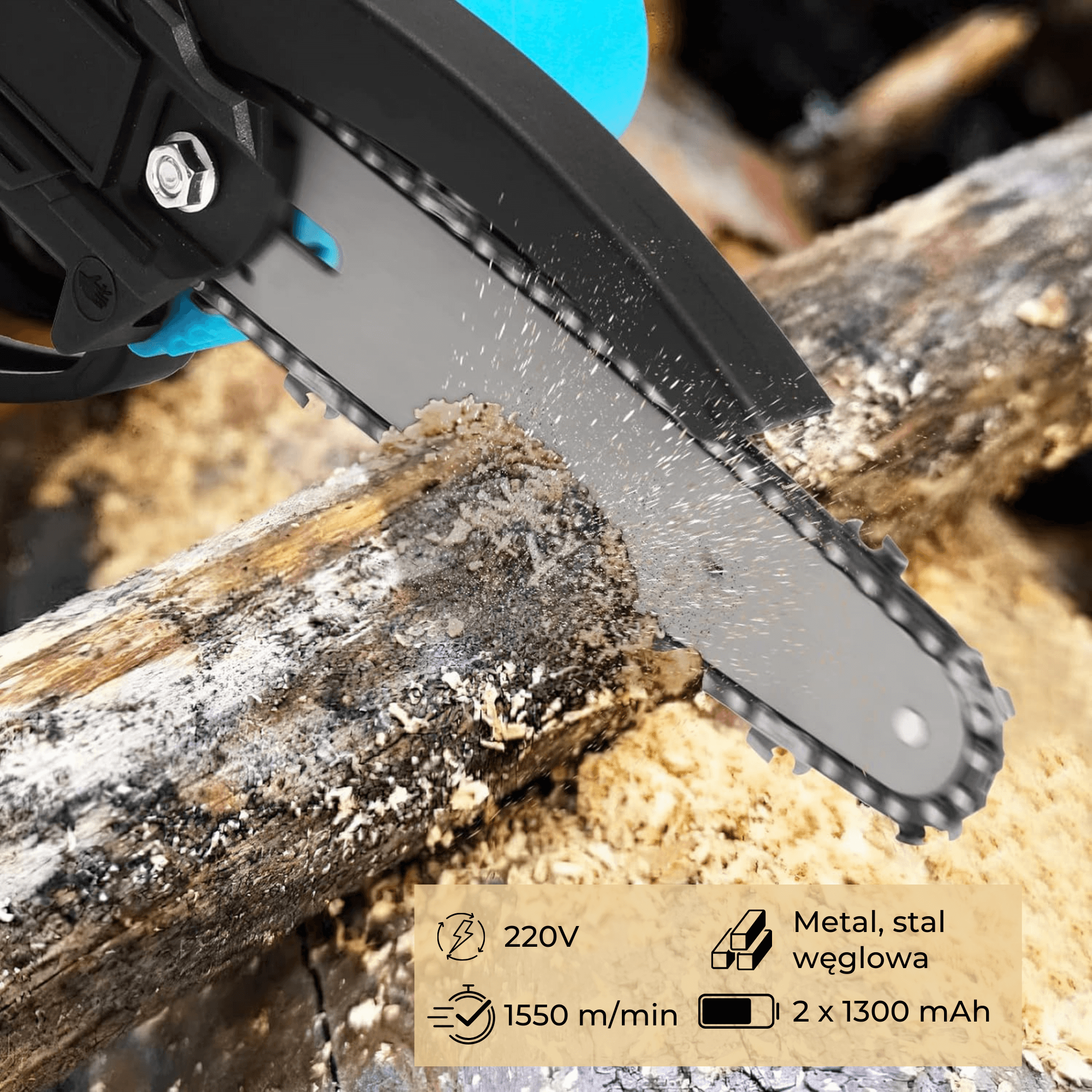 PIŁA ŁAŃCUCHOWA AKUMULATOROWA PILARKA RĘCZNA 2X Akumulator 2X Łańcuch - obrazek 4