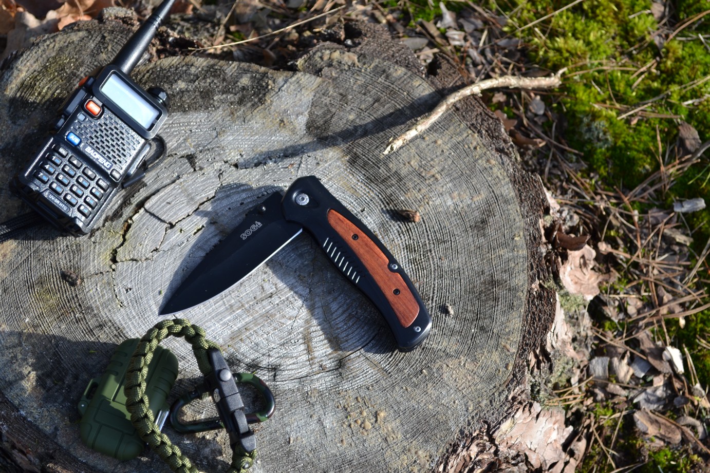 Nóż taktyczny drewniany, stalowe ostrze survival, scyzoryk - obrazek 2