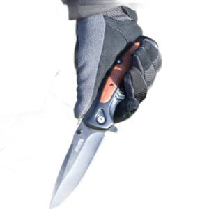 Nóż taktyczny drewniany, stalowe ostrze survival, scyzoryk