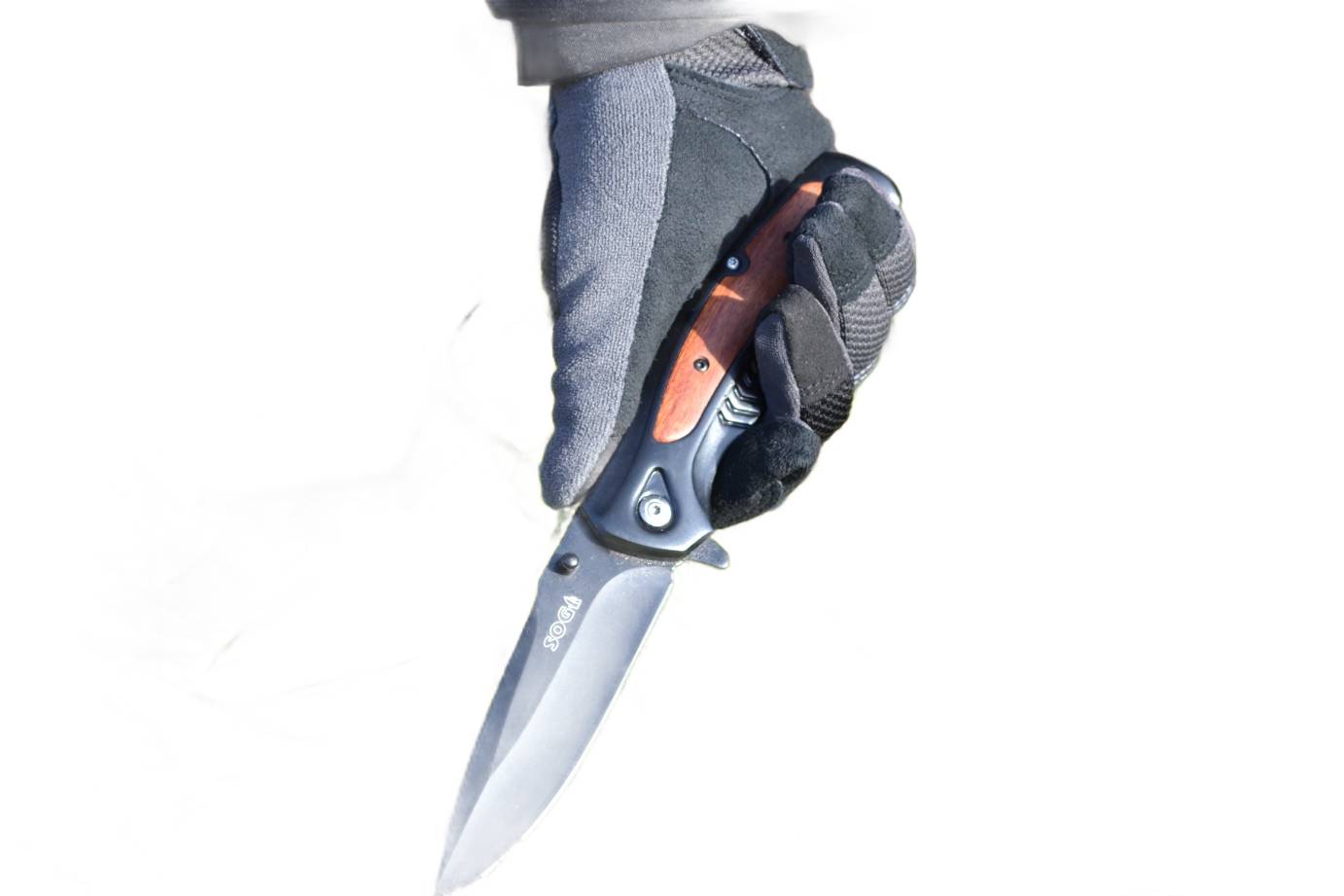 Nóż taktyczny drewniany, stalowe ostrze survival, scyzoryk