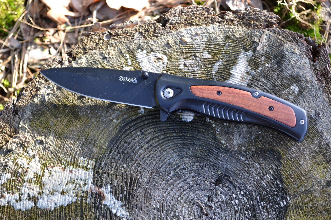 Nóż taktyczny drewniany, stalowe ostrze survival, scyzoryk - obrazek 9