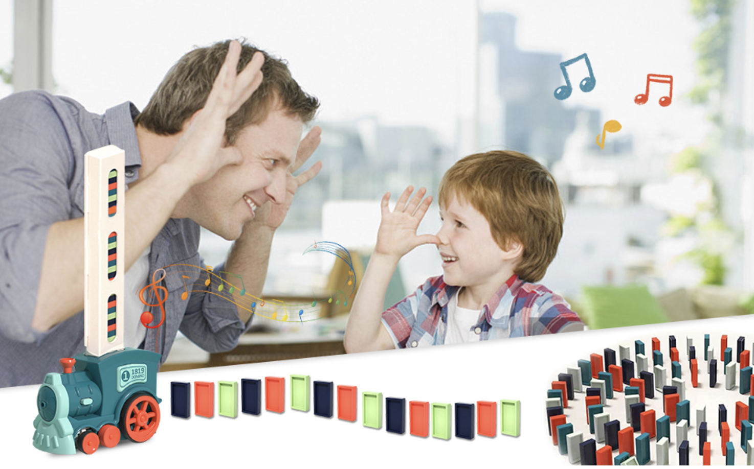 Interaktywny Pociąg, Kolejka układająca Domino dla Dzieci - Niebieska 100 klocków - obrazek 4